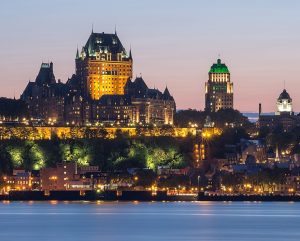 The Chateau Frontenac in Quebec City seen at night