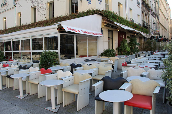 The terrace at the modern Café Beaubourg in Paris