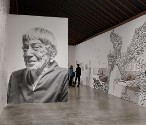 Denise Ahlquist Entrance to the exhibit “A Larger Reality: Ursula K. LeGuin,” at Oregon Contemporary, in Portland, OR.